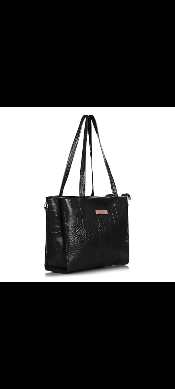 STROVIA Premium Black Croc Tote – Elegant Everyday Handbag