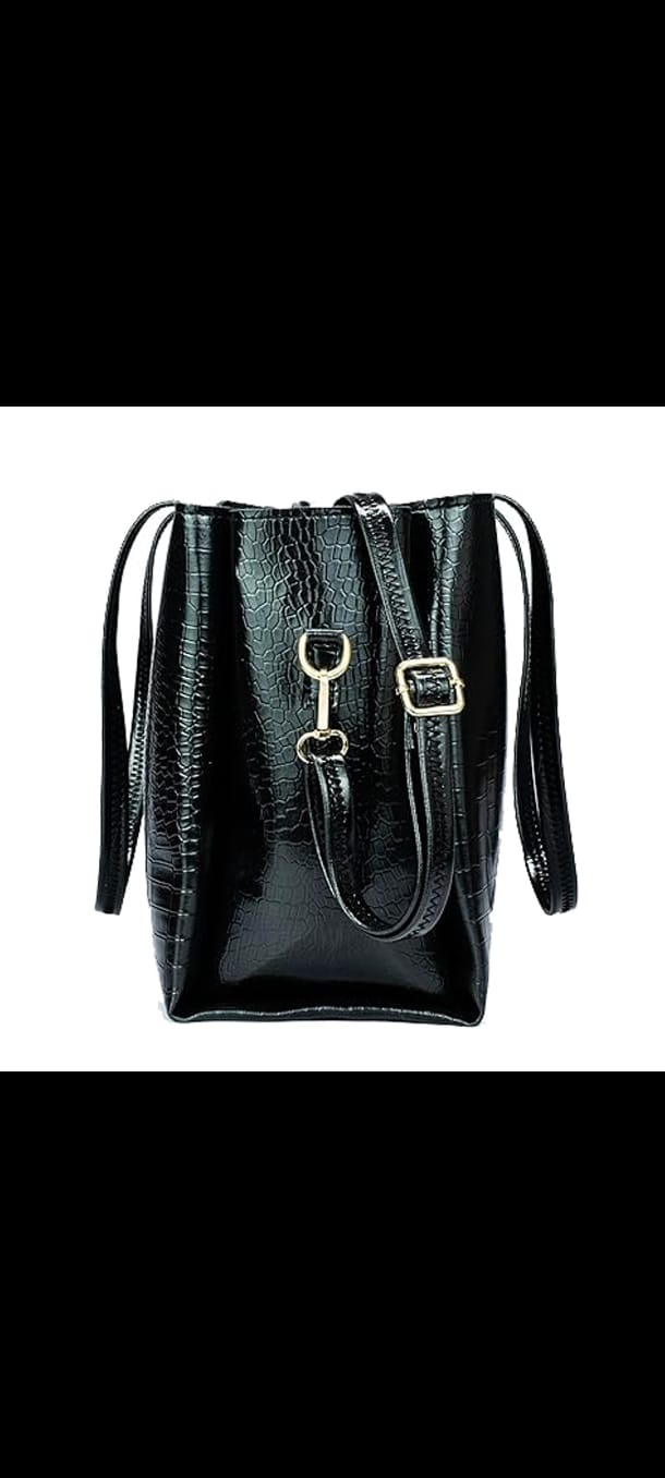STROVIA Premium Black Croc Tote – Elegant Everyday Handbag