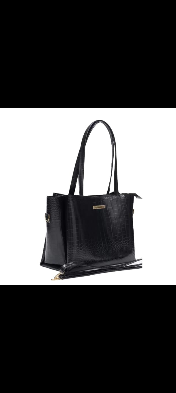 STROVIA Premium Black Croc Tote – Elegant Everyday Handbag