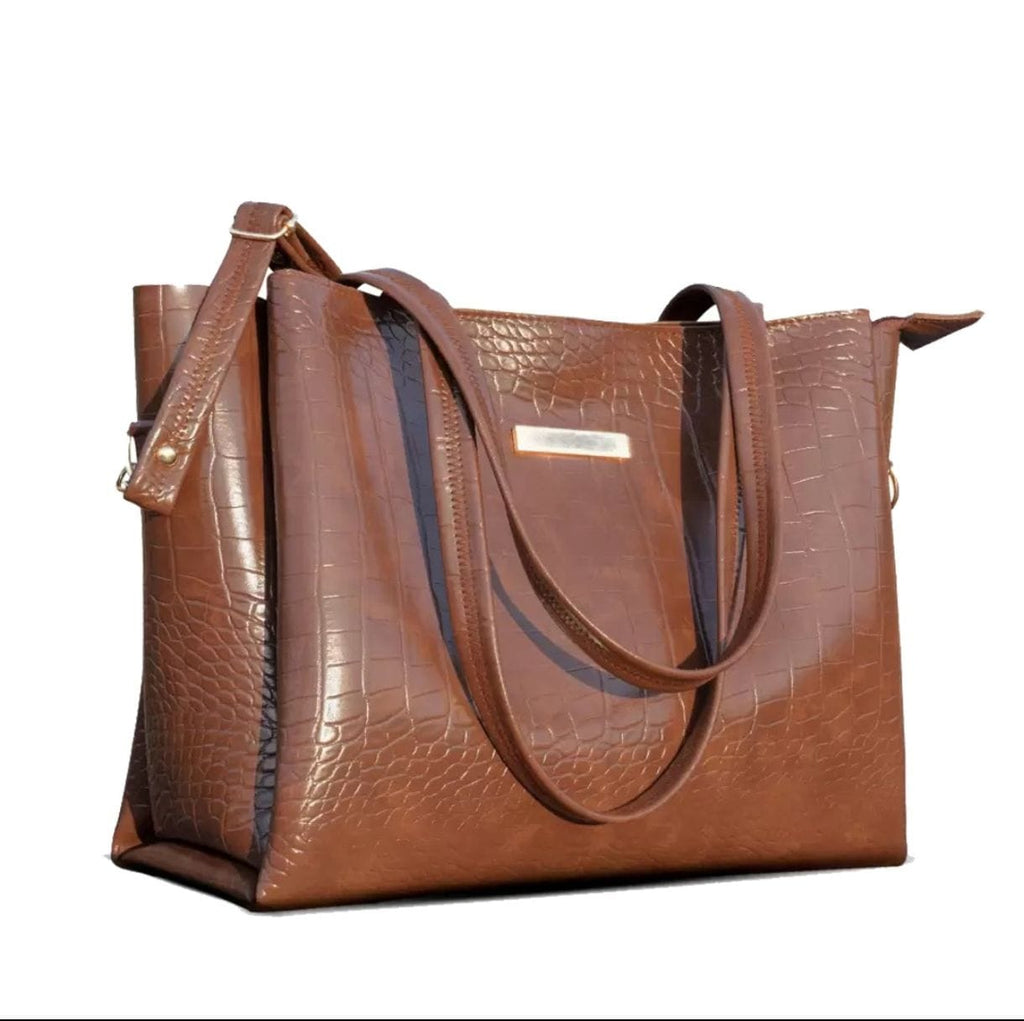 STROVIA Elegant Brown Shoulder Tote – Multi-Compartment Handbag