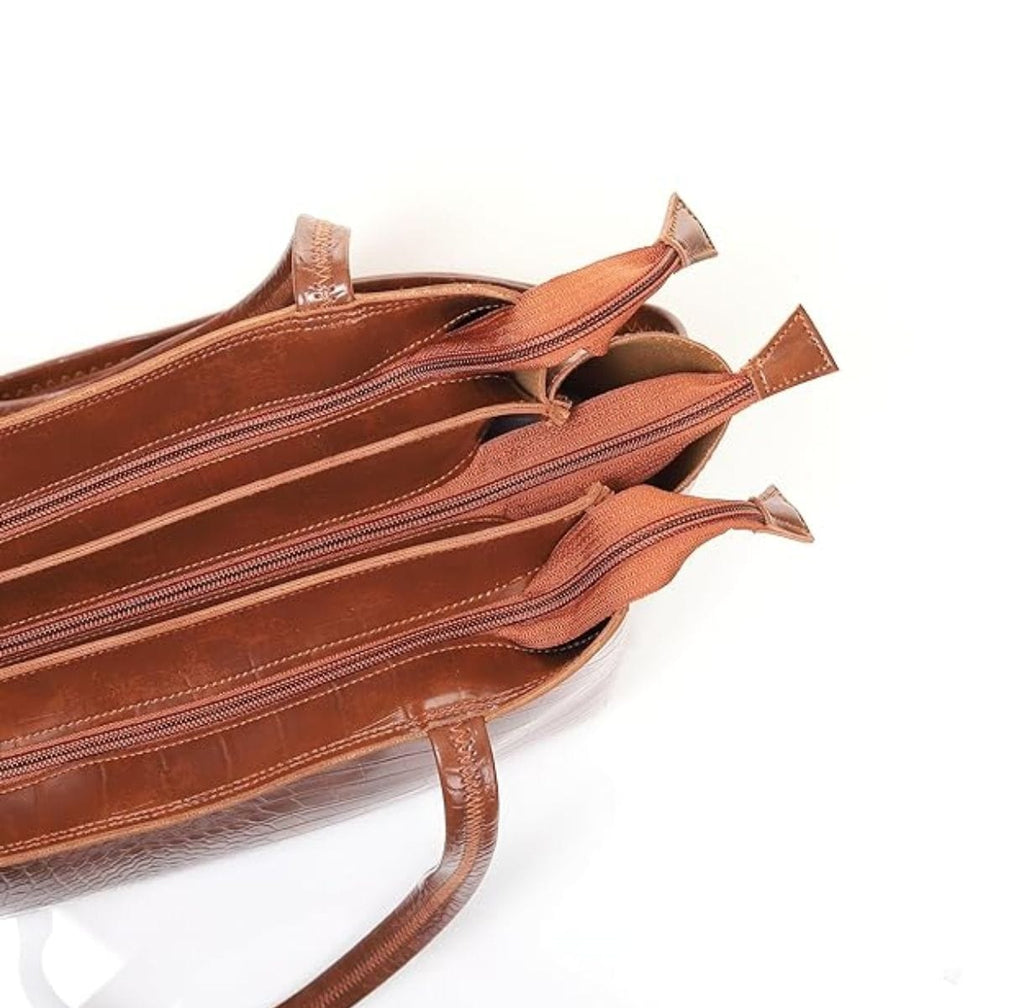 STROVIA Elegant Brown Shoulder Tote – Multi-Compartment Handbag