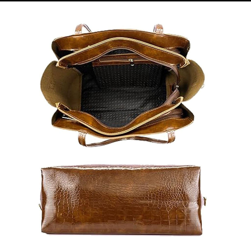 STROVIA Elegant Brown Shoulder Tote – Multi-Compartment Handbag