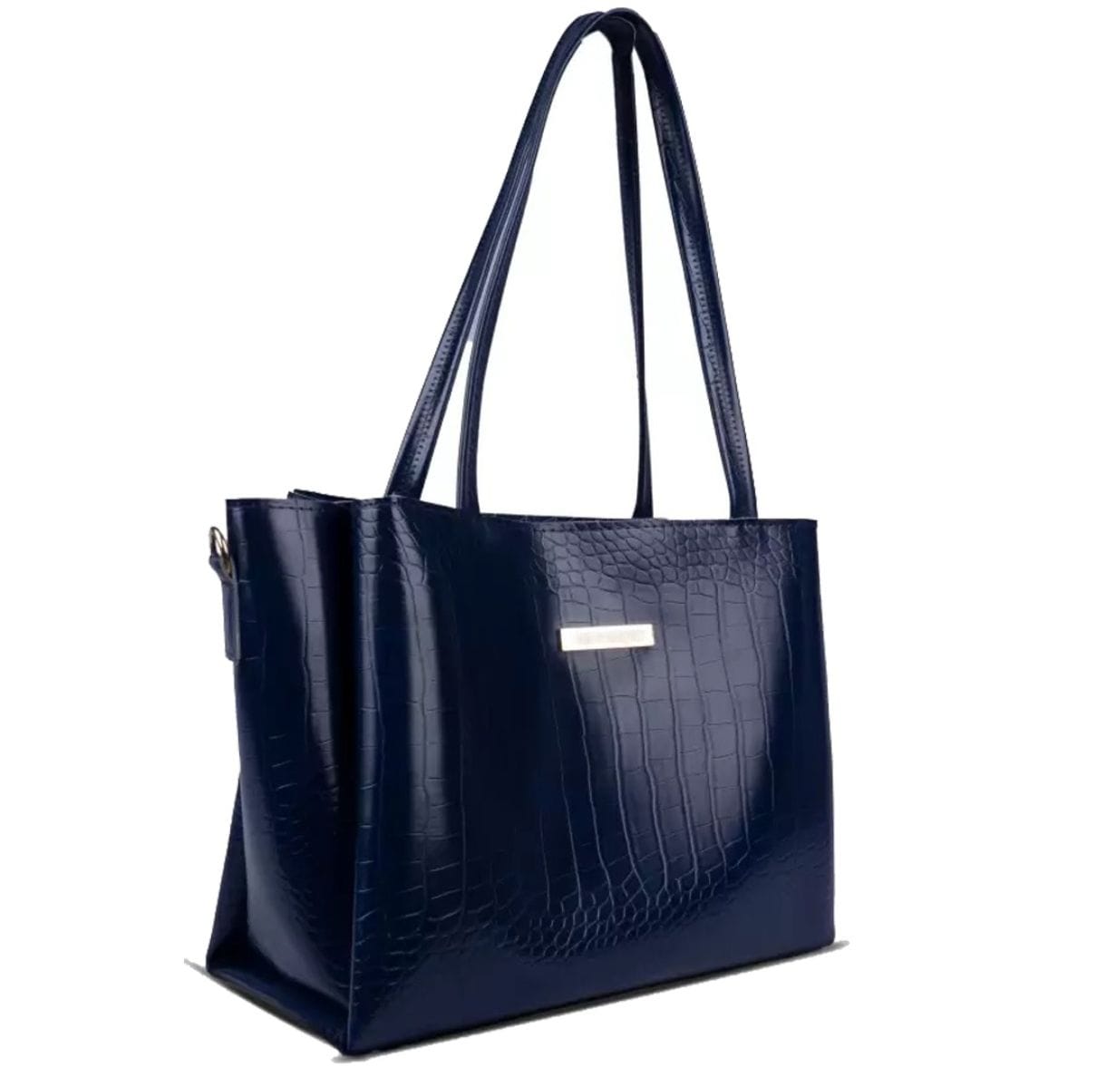 STROVIA Navy Blue Croc-Texture Premium Tote Bag
