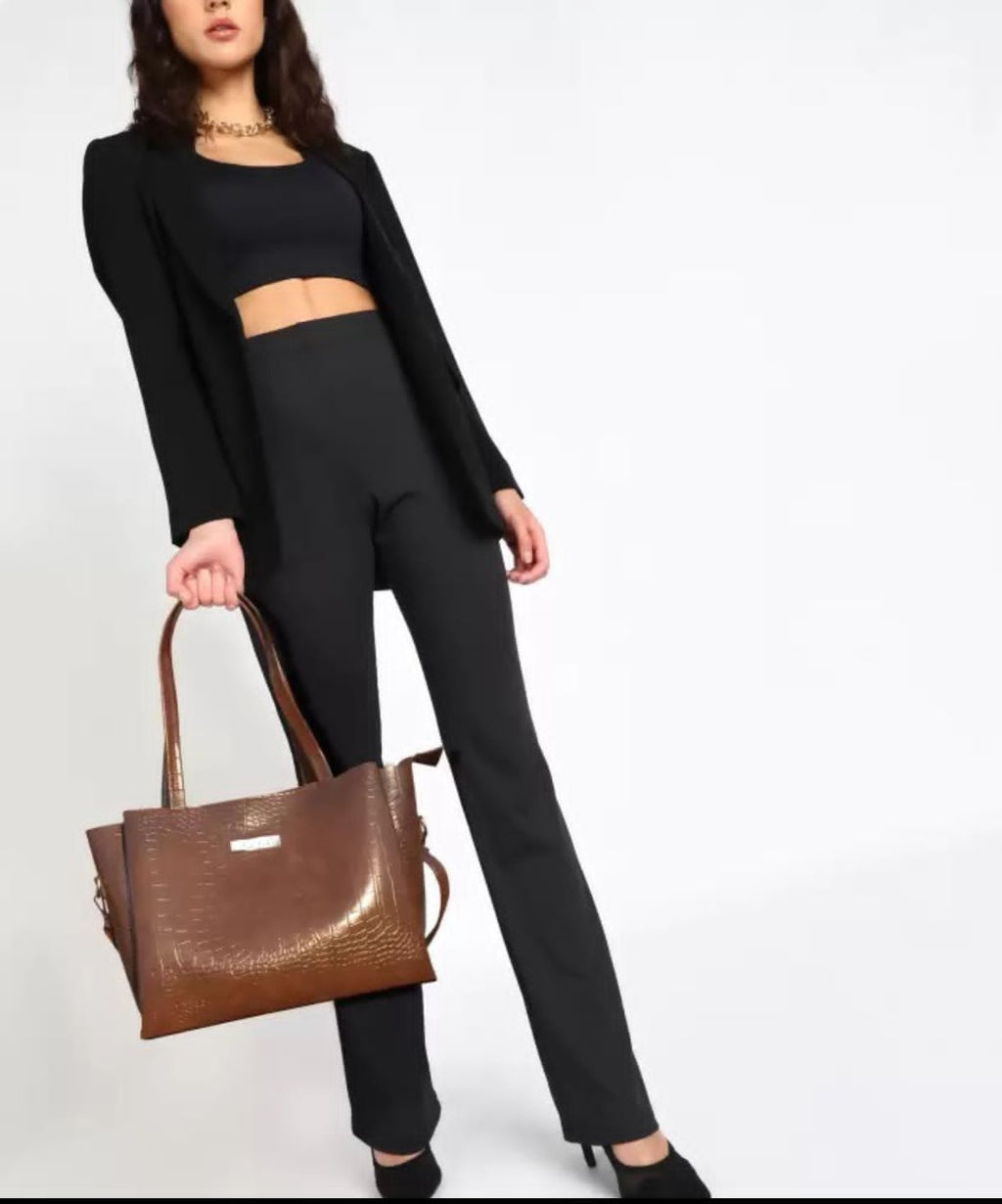 STROVIA Elegant Brown Shoulder Tote – Multi-Compartment Handbag