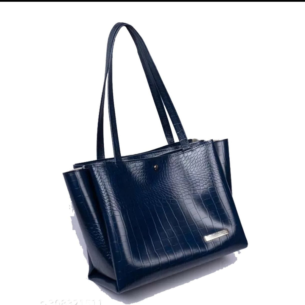 STROVIA Navy Blue Croc-Texture Premium Tote Bag