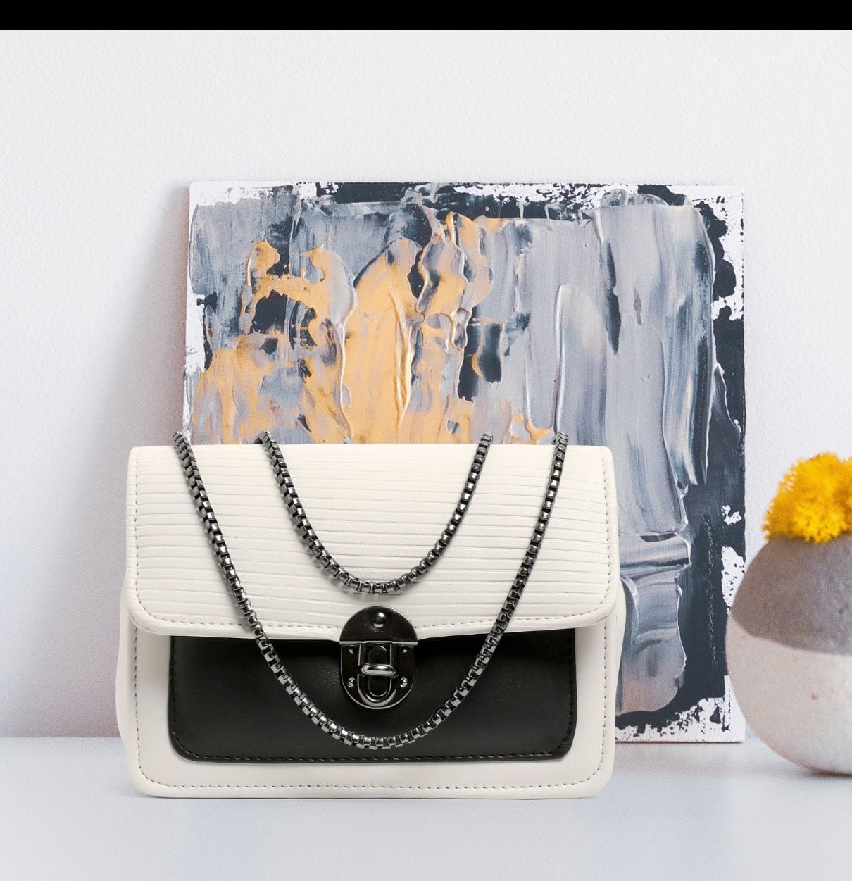 BellaMode Classic Flap Chain Bag – Ivory & Noir