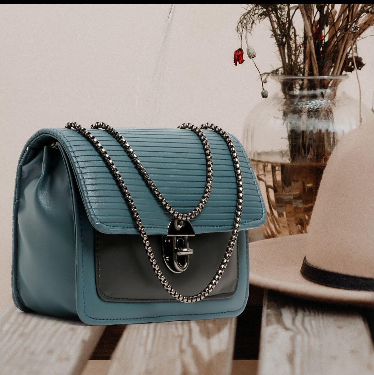 BellaMode Classic Flap Crossbody – Teal Black