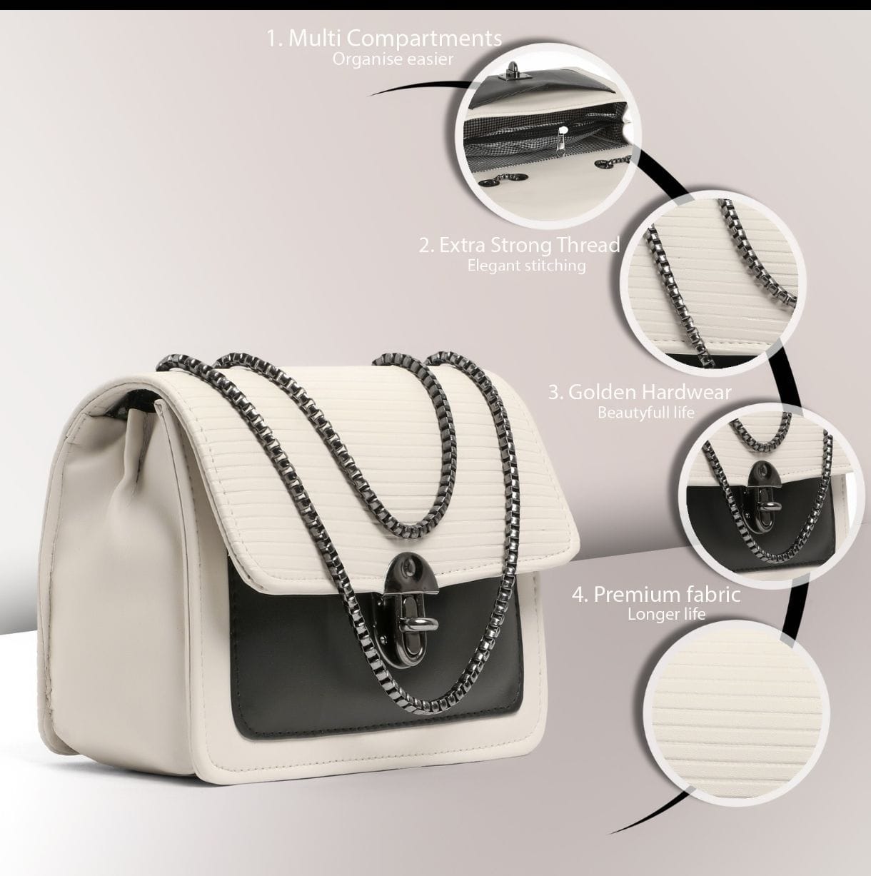 BellaMode Classic Flap Chain Bag – Ivory & Noir
