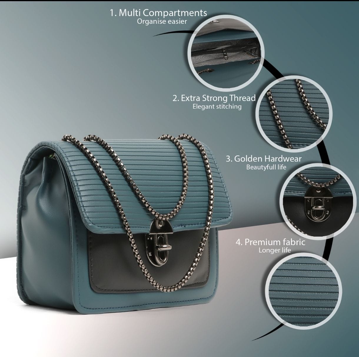 BellaMode Classic Flap Crossbody – Teal Black