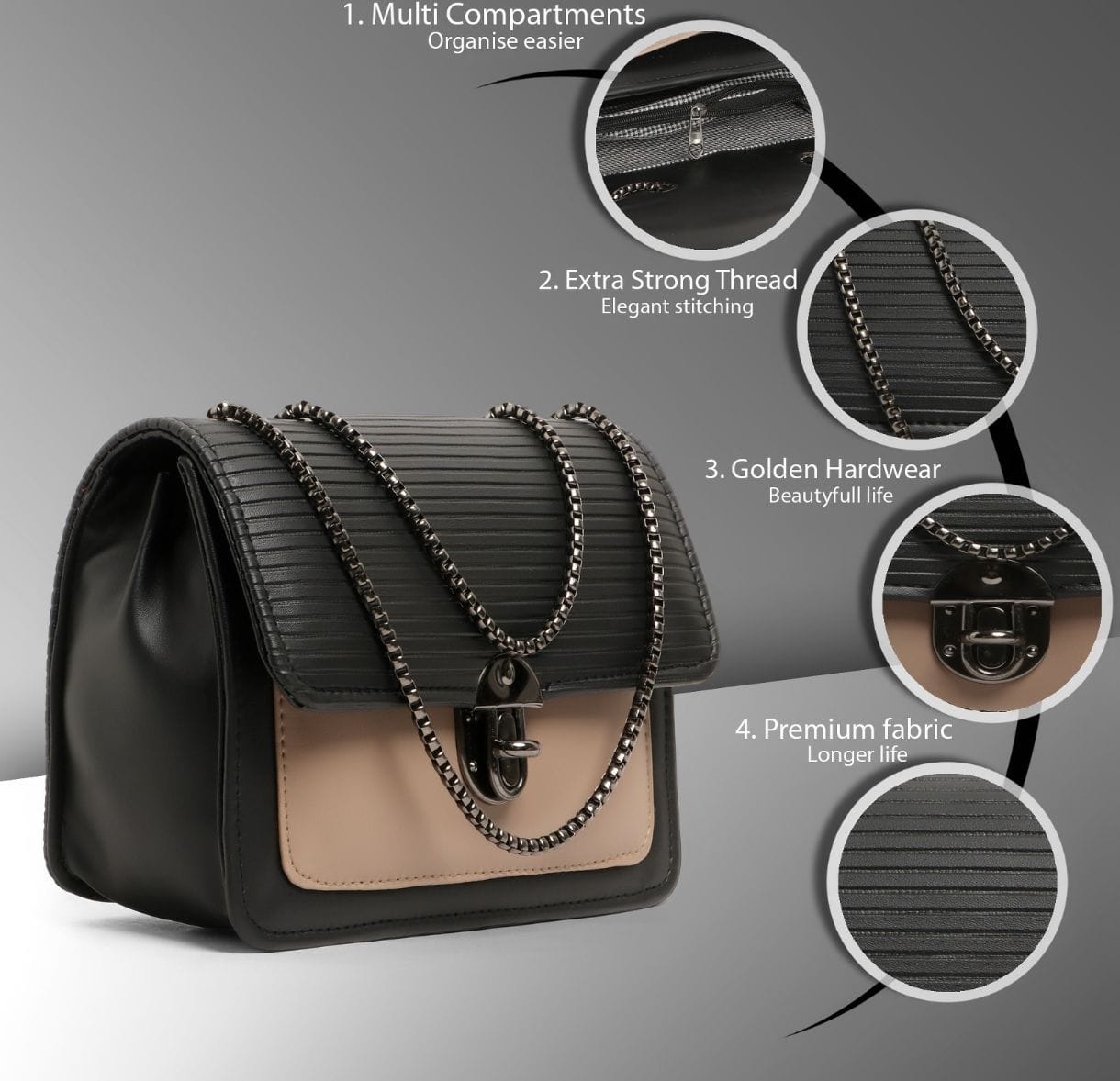 VogueLuxe Dual-Tone Structured Crossbody Bag – Black & Nude