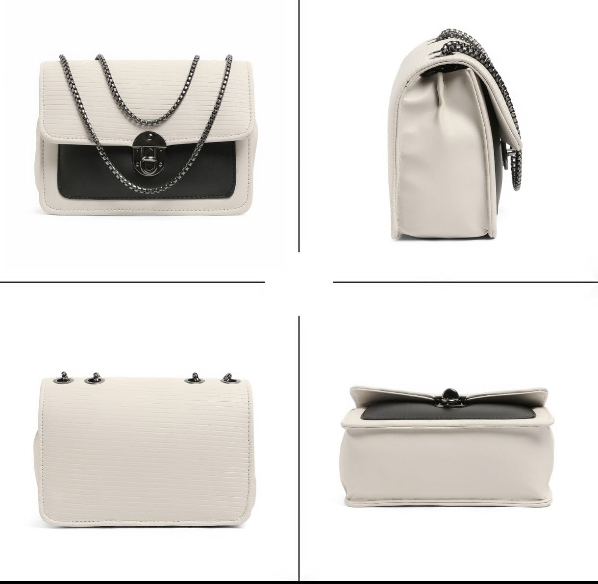 BellaMode Classic Flap Chain Bag – Ivory & Noir