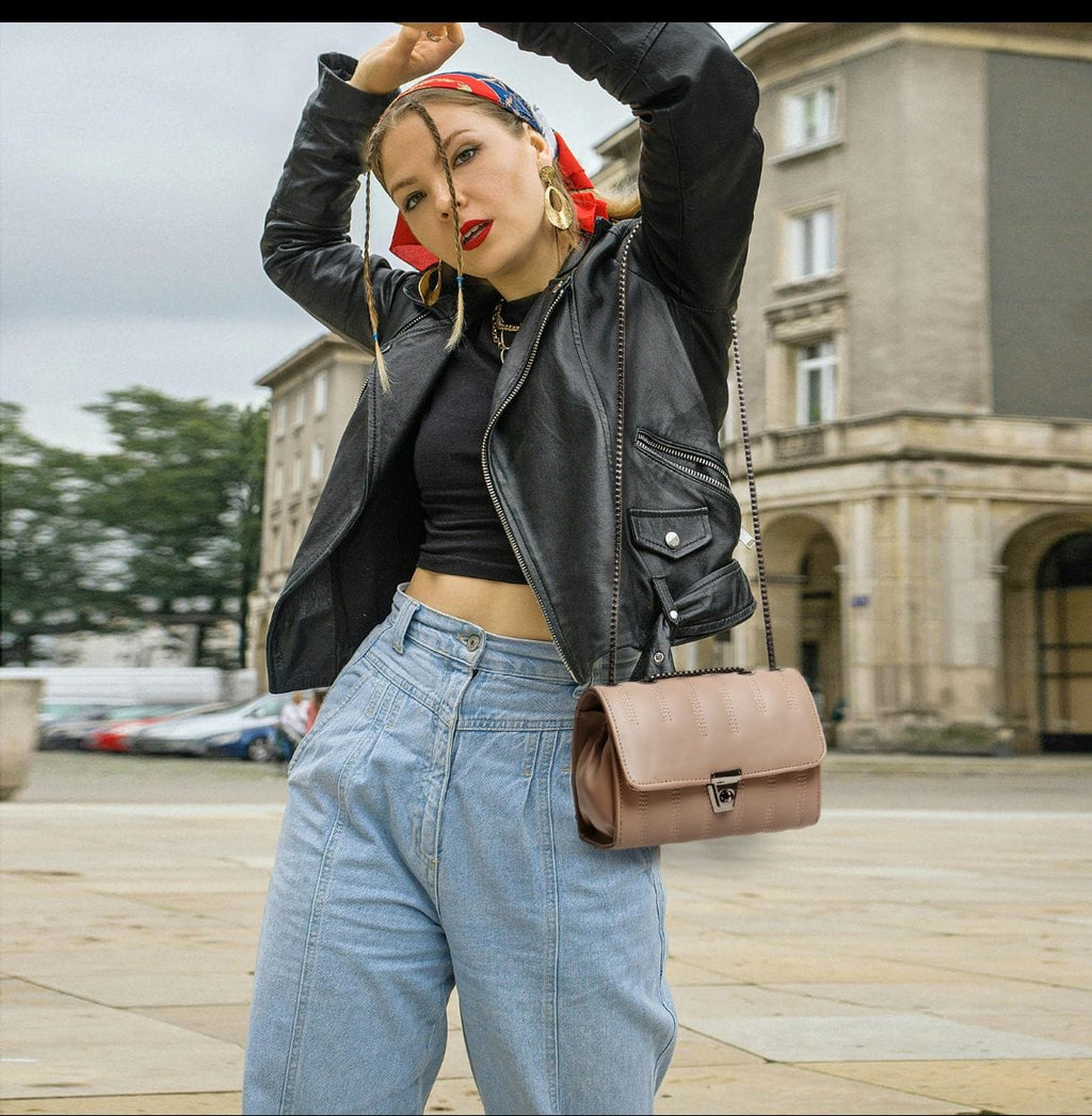 Estella Classic Quilted Flap Bag – Beige