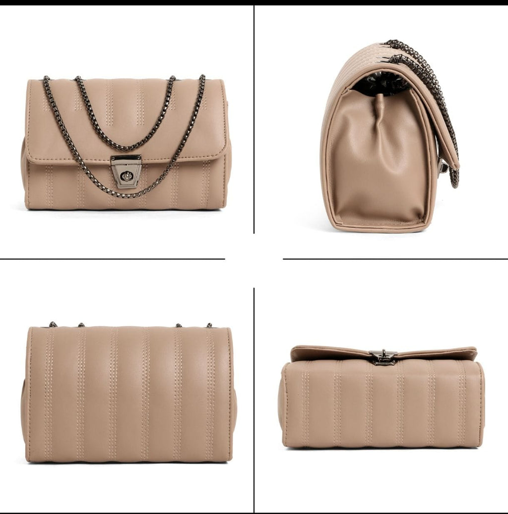 Estella Classic Quilted Flap Bag – Beige