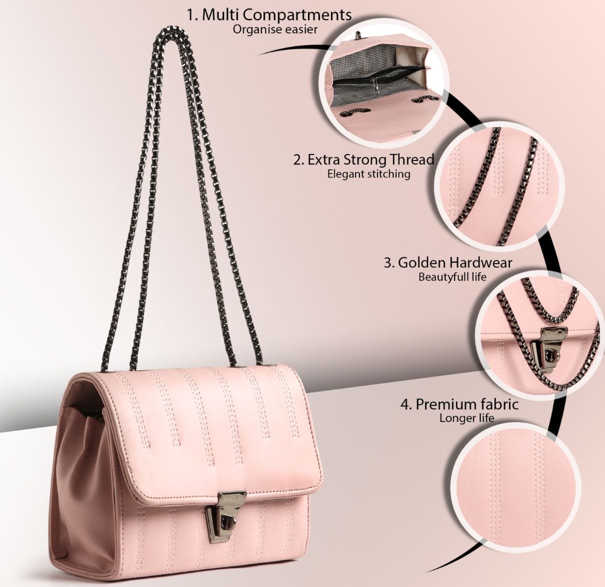 Estella Classic Flap Chain Bag – Blush