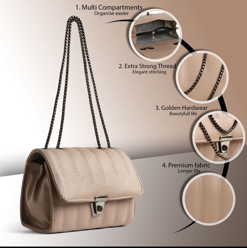 Estella Classic Quilted Flap Bag – Beige